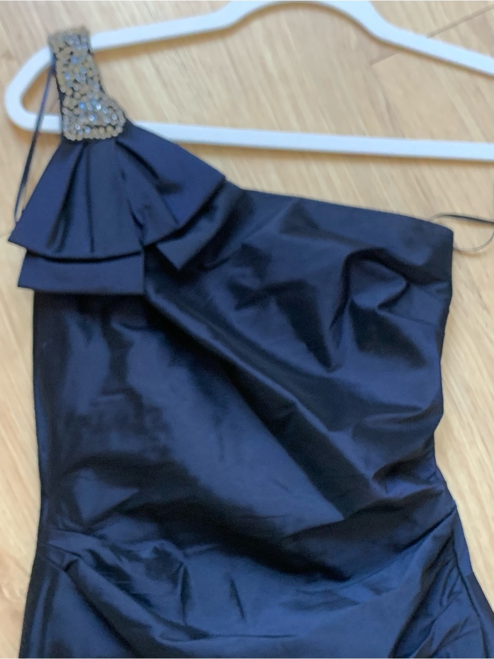 Rickie freeman TERI JON gown  one -Shoulder navy blue Evening Dress with Embelli